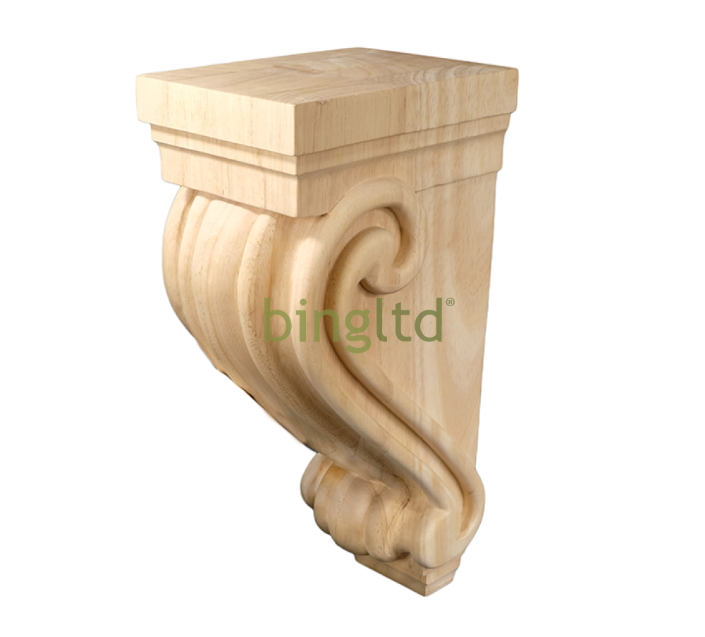 14’ Corbel Traditional Style In Solid Wood (C1) Unfinished / Box Of 4 Rubberwood Corbels & Brackets