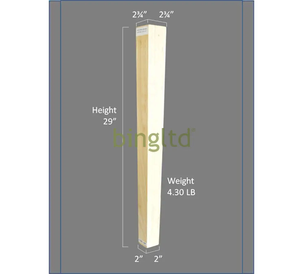29’ Shaker Style Hardwood Table Leg (1135E-Unf) Legs
