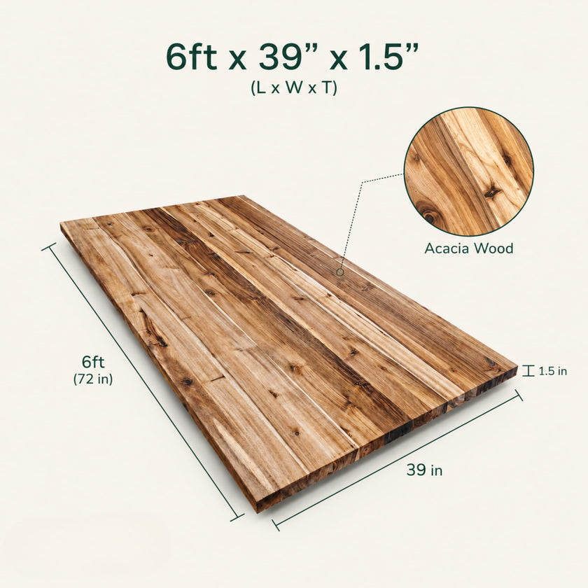 6 ft Full-Length Acacia Butcher Block Island Top (No Finger Joint)