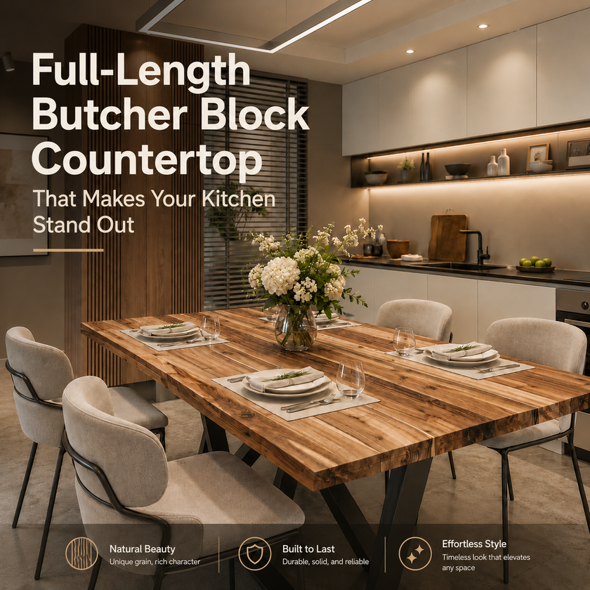 6 ft Full-Length Acacia Butcher Block Island Top (No Finger Joint)