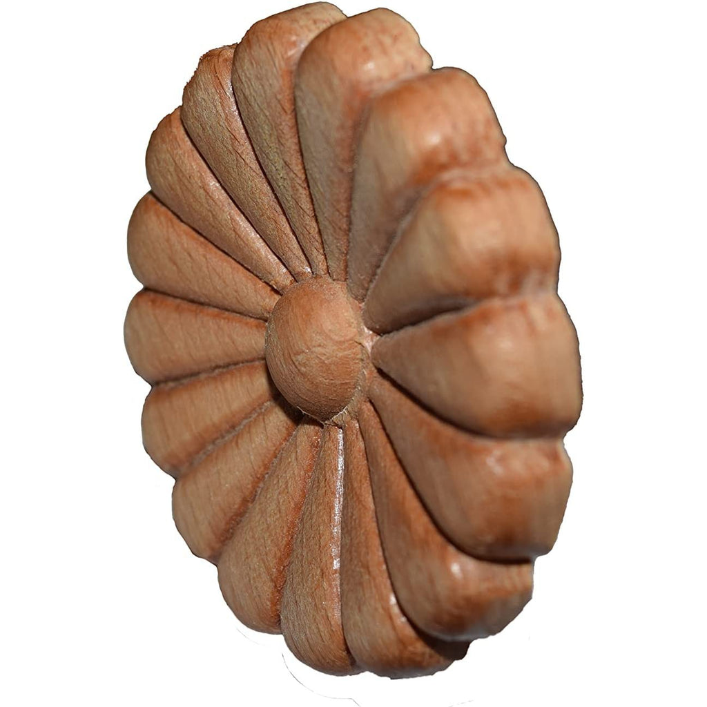 Bingltd - 2 1/4’ Long Round Beech Wood Flower Carved Furniture Decoration Unfinished Set Of 4