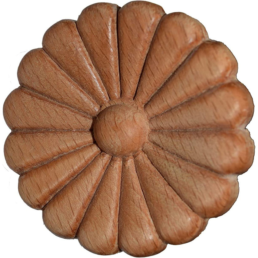 Bingltd - 2 1/4’ Long Round Beech Wood Flower Carved Furniture Decoration Unfinished Set Of 4