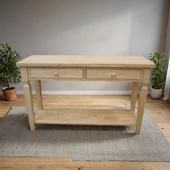Recon Sofa Table Solid Wood with Drawers - Unfinished (DK3002-RW-UNF)