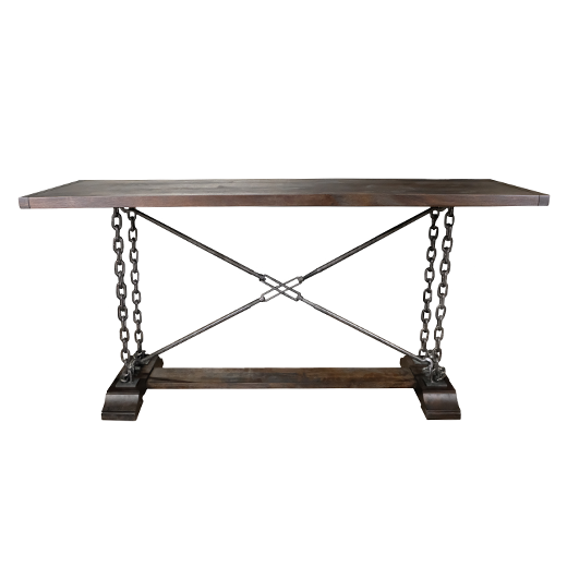 Derby Table 30’ Rustic Hardwood With Industrial Chains (Mns-413) Coffee Bean / Set Of 1 Console