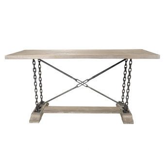 Derby Table 30’ Rustic Hardwood With Industrial Chains (Mns-413) Grey / Set Of 1 Console