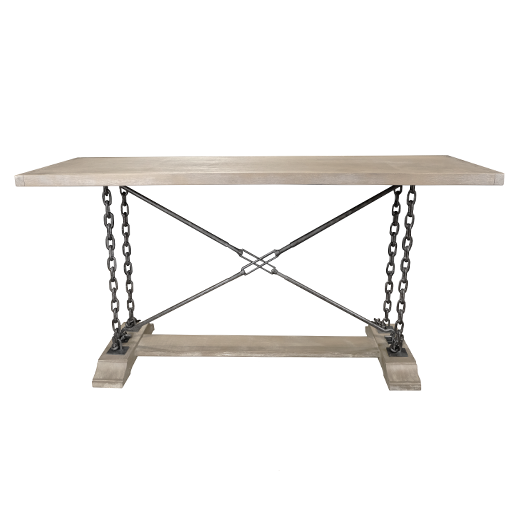 Derby Table 30’ Rustic Hardwood With Industrial Chains (Mns-413) Grey / Set Of 1 Console