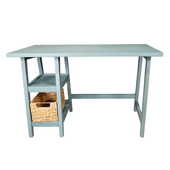 Cottage Desk With Woven Basket (Wh-Tb301) Blue / Set Of 1