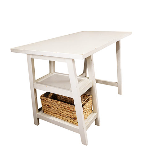 Cottage Desk With Woven Basket (Wh-Tb301)