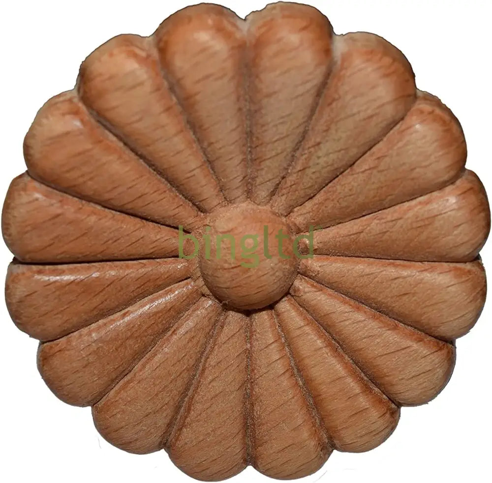 Bingltd - 2 1/4’ Long Round Beech Wood Flower Carved Furniture Decoration Unfinished Set Of 4