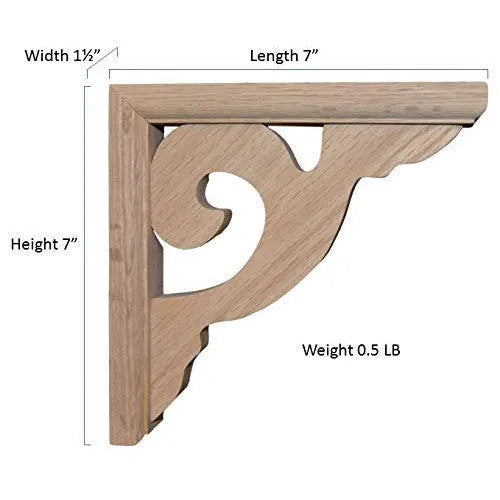 7’ Red Oak Scroll Shelf Bracket (Brk7S-Oak-Unf) Corbels & Brackets