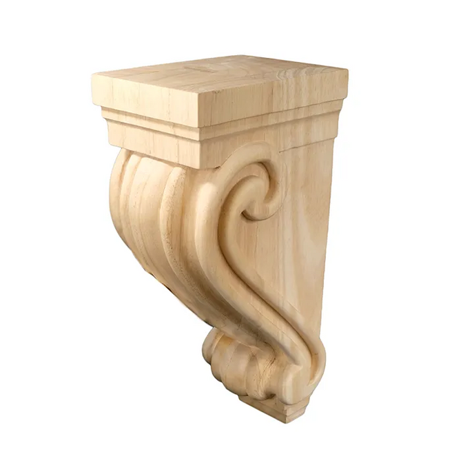 14’ Corbel Traditional Style In Solid Wood (C1) Unfinished / Box Of 4 Rubberwood Corbels & Brackets