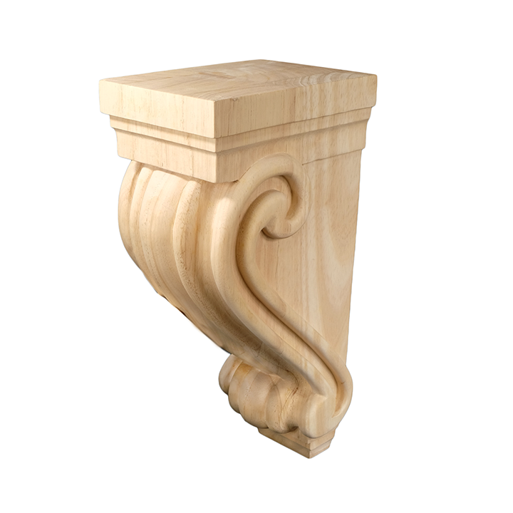 14’ Corbel Traditional Style In Solid Wood (C1) Unfinished / Box Of 4 Rubberwood Corbels & Brackets