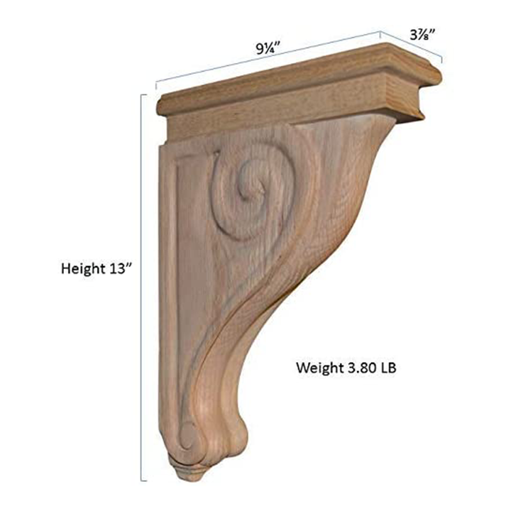 13’ Oak Rosette Large Corbel (C114-Oak-Unf) Corbels & Brackets