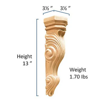 13’ Oak Carved Corbel (C37-Oak-Unf) Corbels & Brackets