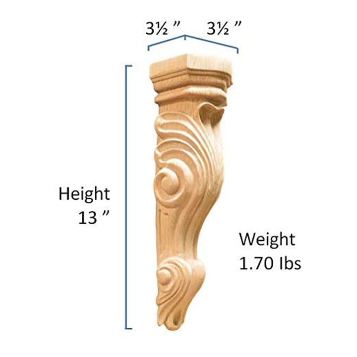 13’ Oak Carved Corbel (C37-Oak-Unf) Corbels & Brackets