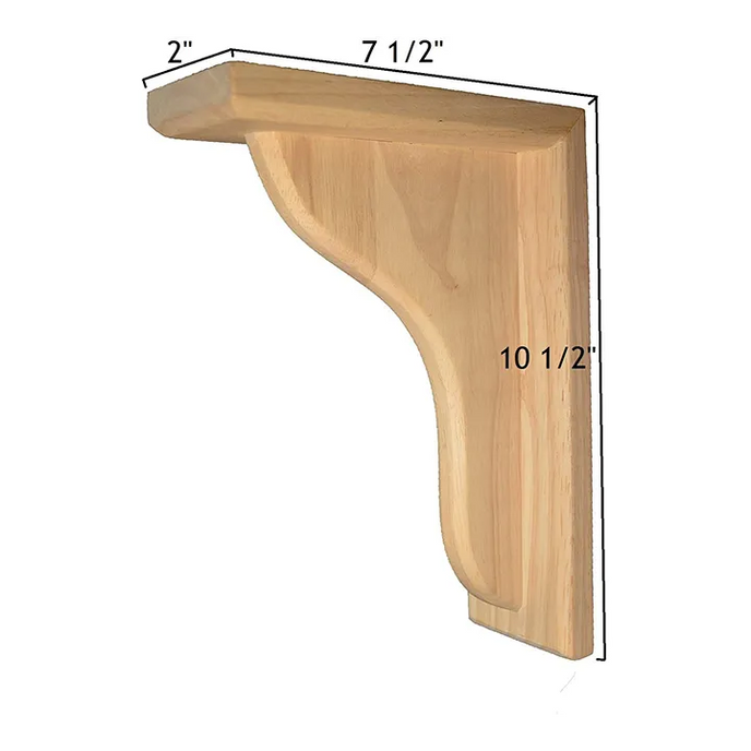 10 1/2’ Corbel Traditional Solid Hardwood Bracket (C6) Unfinished / Box Of 24 Rubberwood Corbels