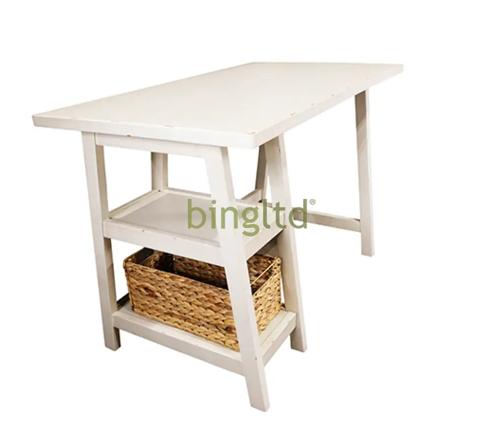 Cottage Desk With Woven Basket (Wh-Tb301)