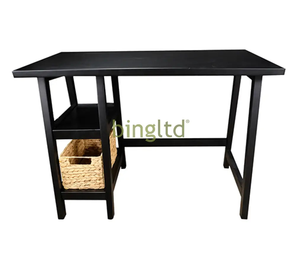 Cottage Desk With Woven Basket (Wh-Tb301) Black / Set Of 1