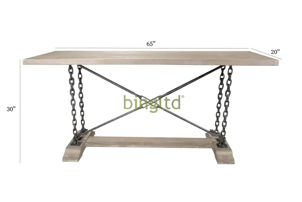 Derby Table 30’ Rustic Hardwood With Industrial Chains (Mns-413) Console