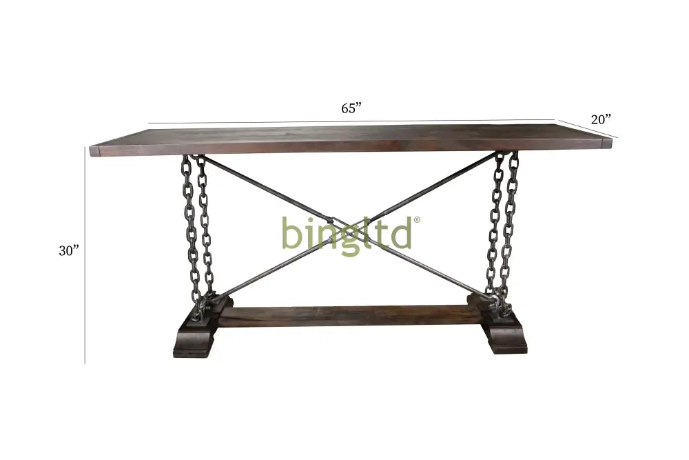 Derby Table 30’ Rustic Hardwood With Industrial Chains (Mns-413) Console