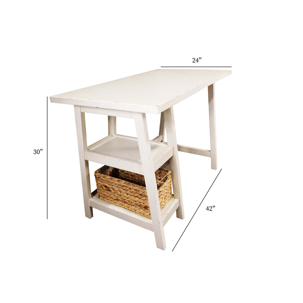 Cottage Desk With Woven Basket (Wh-Tb301)