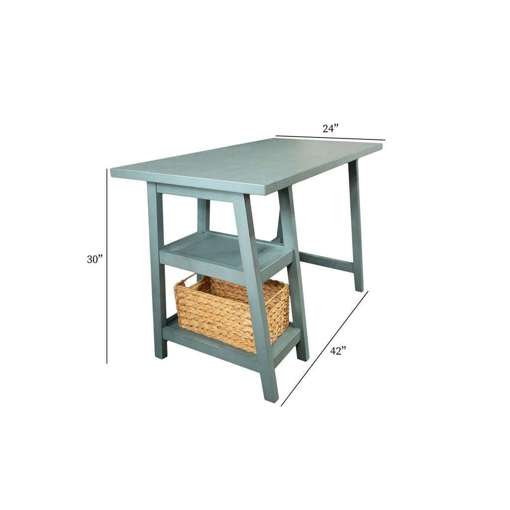 Cottage Desk With Woven Basket (Wh-Tb301)