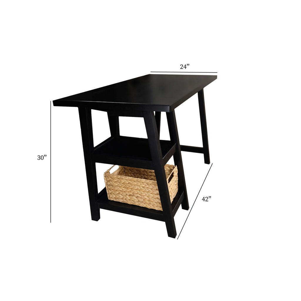 Cottage Desk With Woven Basket (Wh-Tb301)