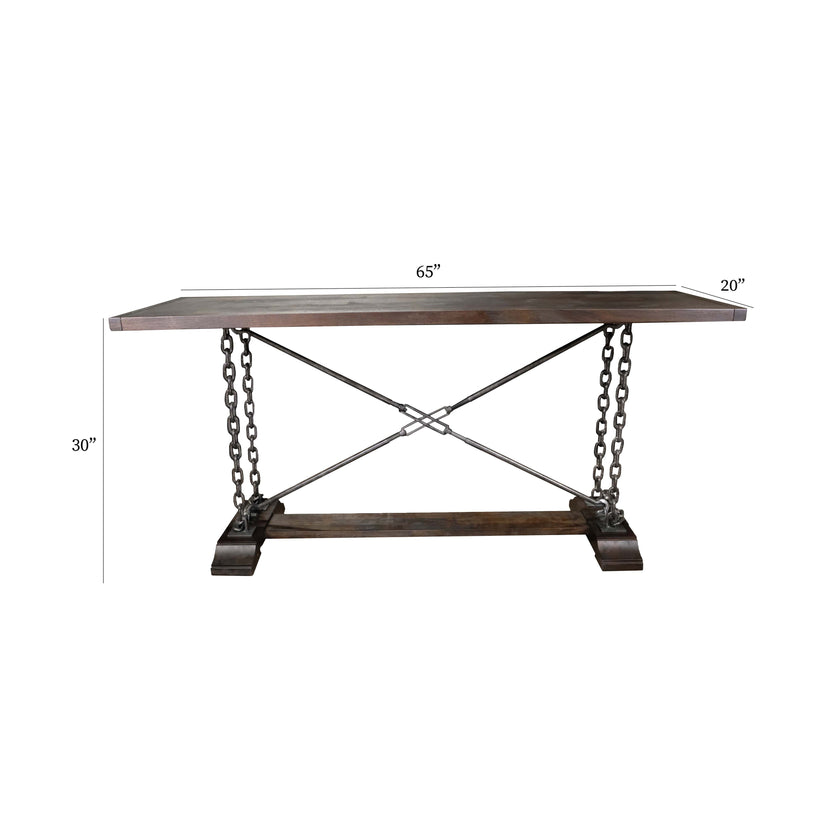 Derby Table 30’ Rustic Hardwood With Industrial Chains (Mns-413) Console