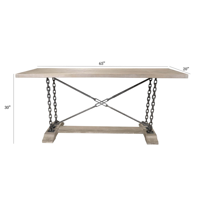 Derby Table 30’ Rustic Hardwood With Industrial Chains (Mns-413) Console