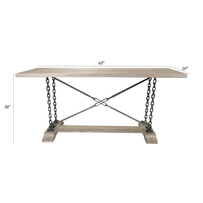 Derby Table 30’ Rustic Hardwood With Industrial Chains (Mns-413) Console