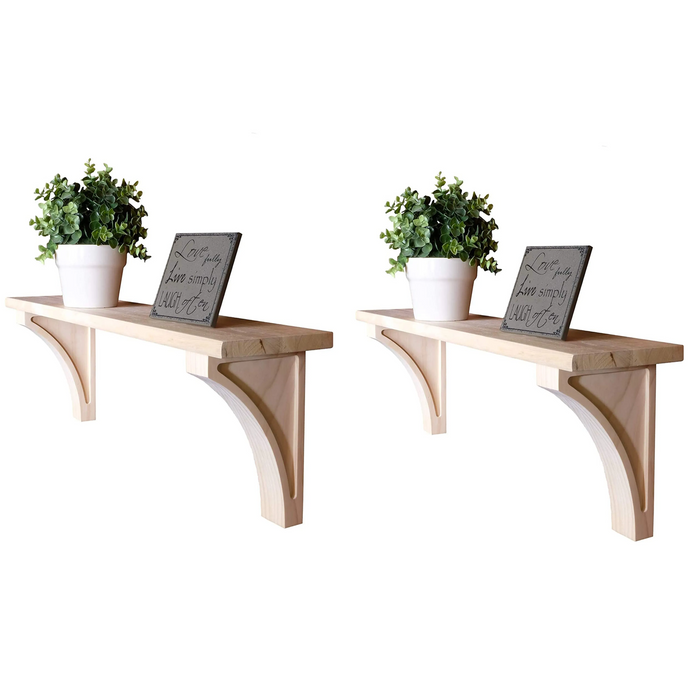 28 1/8” Unfinished Solid Hardwood Floating Shelf With Corbel Brackets- Set Of 2 (Sf28Rw-620P-Unf)