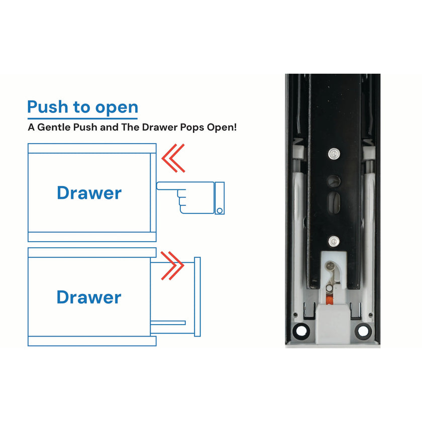 bingltd- Push to Open Drawer Slide, 3 Section Full Extension, Heavy Duty 150 LB Load Capacity, Especially for Handleless Cabinet & Drawer, Ball Bearing, Side Mount, Black