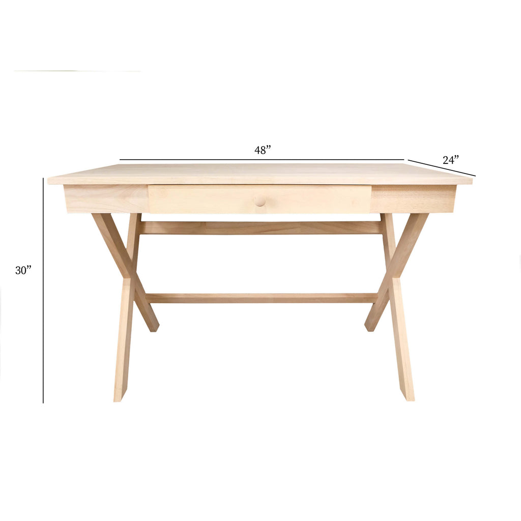 Remo Desk X Leg Design Solid Wood With Drawer - Unfinished Desks